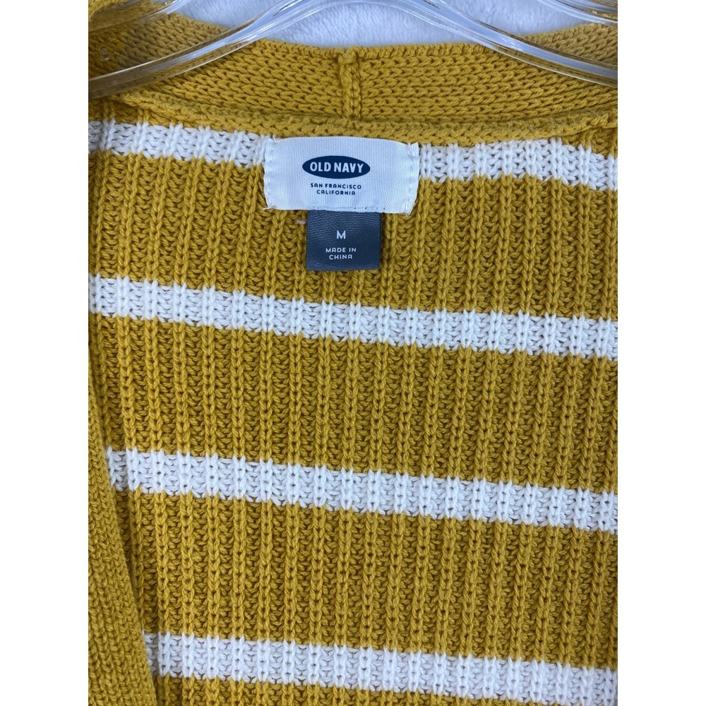 Old Navy Knit Open Cardigan Sweater Sz M Mustard Yellow Striped Cotton Blend - Picture 3 of 12